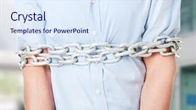  Presentation with chain - Slide set having slaves - businessman slave tied up background and a sky blue colored foreground