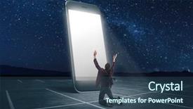  Presentation with smartphone - PPT layouts consisting of slaves - man praying on his knees background and a ocean colored foreground