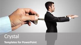  Presentation with mechanisms art mechanism clockwork - PPT theme enhanced with slaves - man recharging a clockwork businessman background and a gray colored foreground