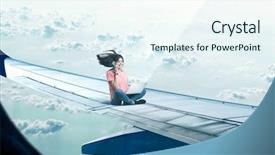  Presentation with role play woman and man - Audience pleasing PPT theme consisting of slaves - woman with laptop and phone backdrop and a sky blue colored foreground