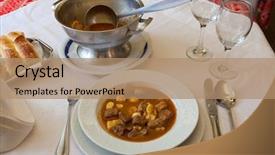  Presentation with beef meat soup stew - PPT layouts enhanced with slavonian shepherd's stew - slavonian background and a coral colored foreground