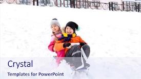  Presentation with snow illustrated for children - Colorful presentation theme enhanced with sled - cute children sledding in snowy backdrop and a sky blue colored foreground
