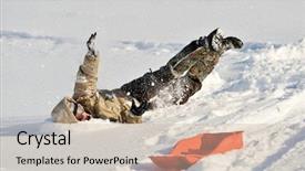  Presentation with falling snow - PPT theme with sled in the snow background and a soft green colored foreground