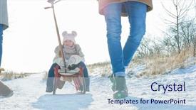  Presentation with driving - Presentation theme having sledding - child sitting on sled background and a light blue colored foreground