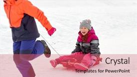  Presentation with season - Cool new PPT layouts with sledding - childhood leisure and season concept backdrop and a coral colored foreground
