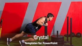  Presentation with evolution of man - Beautiful presentation design featuring sledding - sled push man pushing weights backdrop and a tawny brown colored foreground