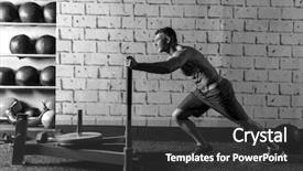 Presentation with nutrition and exercise - PPT theme enhanced with sledding - sled push man pushing weights background and a dark gray colored foreground
