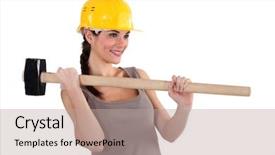  Presentation with construction - Presentation theme enhanced with sledge hammer - female construction worker background and a coral colored foreground