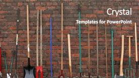  Presentation with computer hardware tools - Slide deck having sledge hammer - selection of hardware tools lined background and a  colored foreground