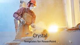  Presentation with worker - Beautiful presentation featuring sledgehammer at indoor wall backdrop and a coral colored foreground