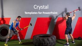  Presentation with tire - PPT theme featuring sledgehammer tire hits men workout background and a gray colored foreground