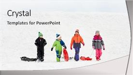  Presentation with happy kids - Audience pleasing presentation consisting of sledges - childhood sledging and season concept backdrop and a sky blue colored foreground