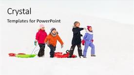  Presentation with happy kids - Presentation theme with sledges - childhood sledging and season concept background and a white colored foreground