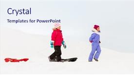  Presentation with childhood - Amazing slide deck having sledges - childhood sledging and season concept backdrop and a sky blue colored foreground