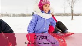 Presentation with happy kids - Cool new slides with sledges - childhood sledging and season concept backdrop and a red colored foreground