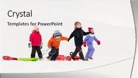  Presentation with happy kids - Theme consisting of sledges - childhood sledging and season concept background and a white colored foreground