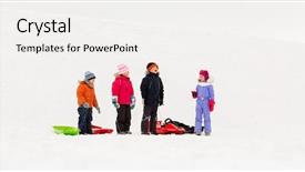  Presentation with happy kids - Beautiful PPT theme featuring sledges - childhood sledging and season concept backdrop and a white colored foreground