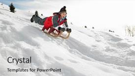  Presentation with teen - Slide deck featuring sledges - pre-teen boy on a sled background and a light gray colored foreground
