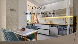  Presentation with kitchen - Slides with sleek-modern-white-kitchen background and a mint green colored foreground