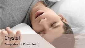 Presentation with sleepy yawning man driving car - Cool new PPT theme with sleep apena - handsome young man sleeping backdrop and a coral colored foreground