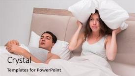  Presentation with snoring - Audience pleasing theme consisting of sleep apena - woman having trouble with husband backdrop and a soft green colored foreground