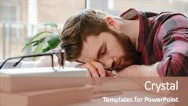  Presentation with sleeping - Slide set with sleep brain - image of sleeping bearded young background and a coral colored foreground