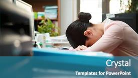  Presentation with desk in line - Cool new presentation theme with sleep deprivation - tired businesswoman sleeping backdrop and a teal colored foreground