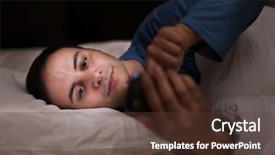  Presentation with bed - Slide deck enhanced with sleep disorders - young man using his smartphone background and a tawny brown colored foreground