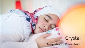  Presentation with bedroom modern - Slide deck with sleep dreams - beautiful arabic girl on bed background and a lemonade colored foreground