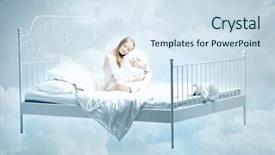  Presentation with bed - PPT theme consisting of sleep dreams - image of a girl lying background and a sky blue colored foreground