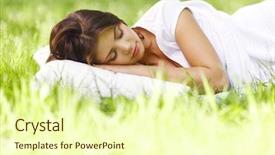  Presentation with sleeping - Beautiful PPT theme featuring sleep dreams - young woman sleeping on soft backdrop and a  colored foreground