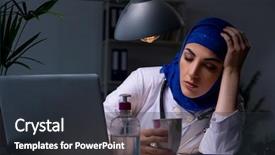  Presentation with working in a clinic - Cool new slide deck with sleep lab - arab female doctor working backdrop and a tawny brown colored foreground