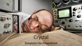  Presentation with vintage book - Beautiful PPT layouts featuring sleep lab - exhausted scientist sleeping on book backdrop and a  colored foreground