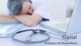  Presentation with medical desk - Presentation theme with sleep lab - female doctor sleeping on desk background and a  colored foreground