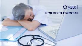  Presentation with medical desk - Slide set with sleep lab - female doctor sleeping on desk background and a  colored foreground