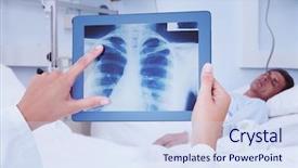  Presentation with xray - Slide set having sleep lab bed - composite image of doctor looking background and a sky blue colored foreground