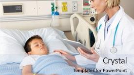  Presentation with electronics motherboard digital chip tech - Cool new slide deck with sleep lab bed - doctor using digital notepad whilst backdrop and a light blue colored foreground