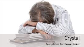  Presentation with overworked - PPT theme consisting of sleep physiology - grey haired woman sleeping background and a light gray colored foreground