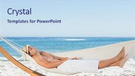  Presentation with man relaxing on massage table - Slide deck having new anatomy - 3d illustration background and a white colored foreground