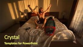  Presentation with distribution boards - PPT theme featuring sleep waves - surfer wake-up with his boards background and a tawny brown colored foreground