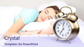  Presentation with sleeping - Amazing PPT theme having sleep well - beautiful young woman sleeping backdrop and a sky blue colored foreground