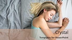  Presentation with being a single woman - Colorful presentation theme enhanced with sleep well - beautiful young woman sleeping backdrop and a coral colored foreground