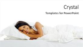  Presentation with peaceful - Slide set with sleep well - portrait of a cute woman background and a white colored foreground
