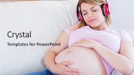  Presentation with pregnant woman cleaning - Cool new PPT theme with sleep well - pregnant woman listening music backdrop and a sky blue colored foreground