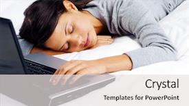  Presentation with computer in backrond - Beautiful slides featuring sleep well - woman fallen asleep while using backdrop and a sky blue colored foreground