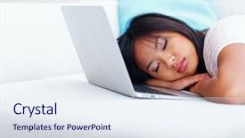  Presentation with asian - Audience pleasing theme consisting of sleep well - young asian woman has fallen backdrop and a  colored foreground