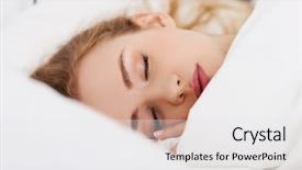  Presentation with sensuality woman black angel relaxing - Cool new PPT theme with sleep well - young woman relaxing in bed backdrop and a white colored foreground