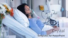  Presentation with ventilator - Amazing slides having sleeping-african-american-female-patient backdrop and a light blue colored foreground