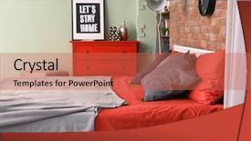  Presentation with interior - Beautiful PPT layouts featuring sleeping arangements - cozy room interior with comfortable backdrop and a  colored foreground