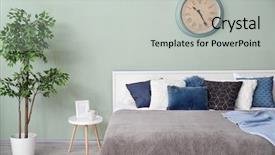  Presentation with luminescent light emitting - PPT theme having sleeping arangements - light room interior with bed background and a  colored foreground